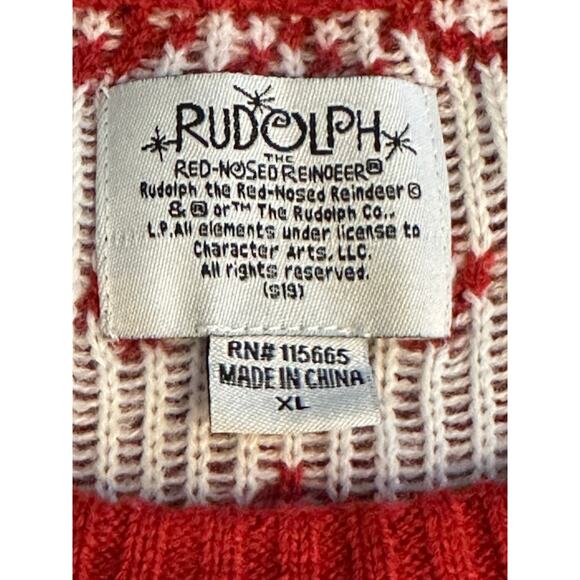 Rudolph the Red Nosed Reindeer Christmas Sweater Mens XL Red Acrylic Holiday - Picture 5 of 6